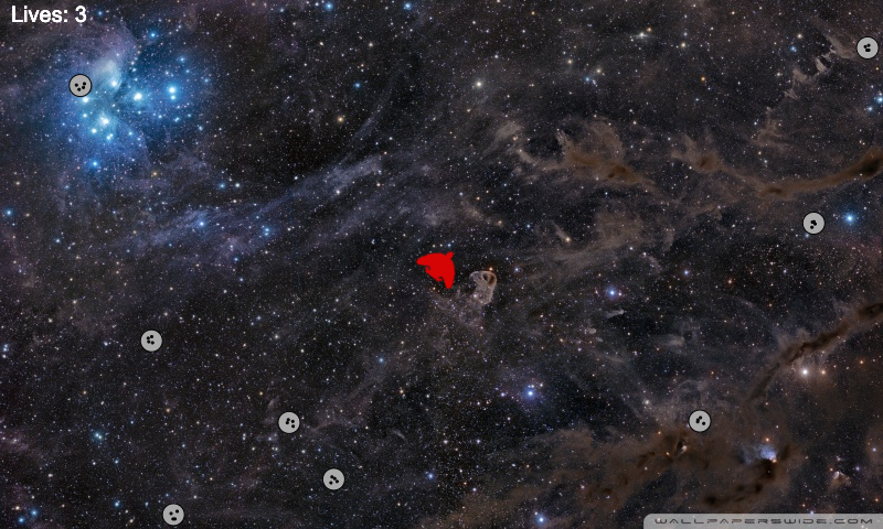 Red ship in the middle of an asteroid field over a nebula