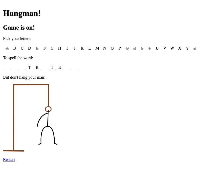 Hangman with a partly guessed word and half-drawn figure