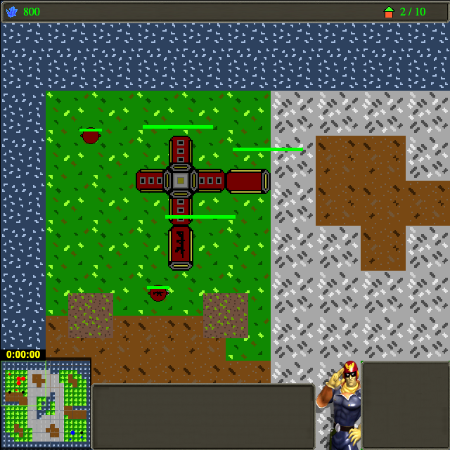 Top-down base with a town center, villagers and a minimap